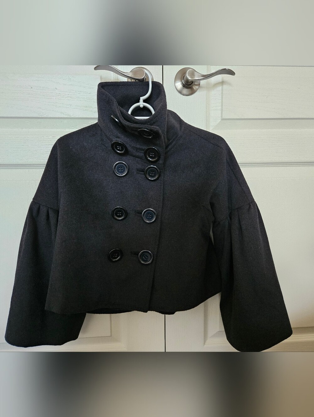 Bedo Femme Soft Black Cropped Wool Blend Size S Pea Coat
